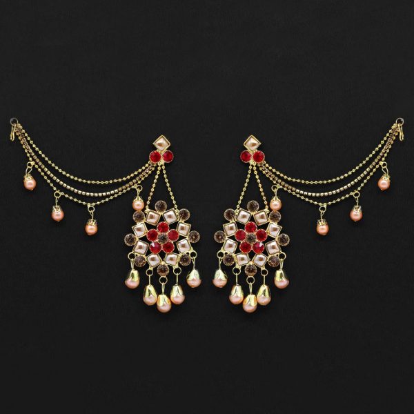 Red Color Rhinestone Bahubali Earrings-0