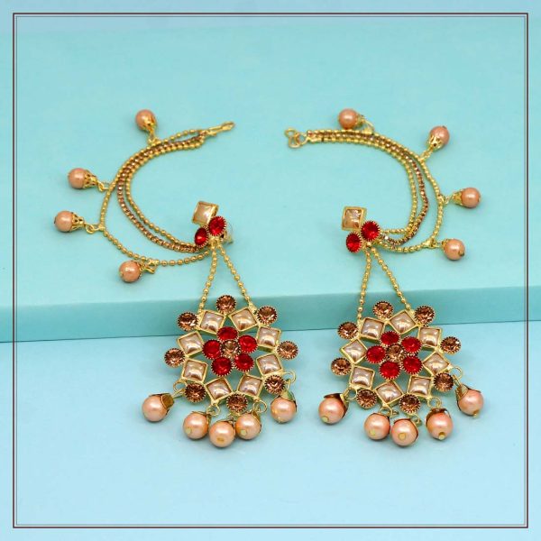 Red Color Rhinestone Bahubali Earrings-7979