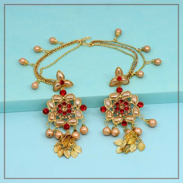 Red Color Rhinestone Bahubali Earrings-0