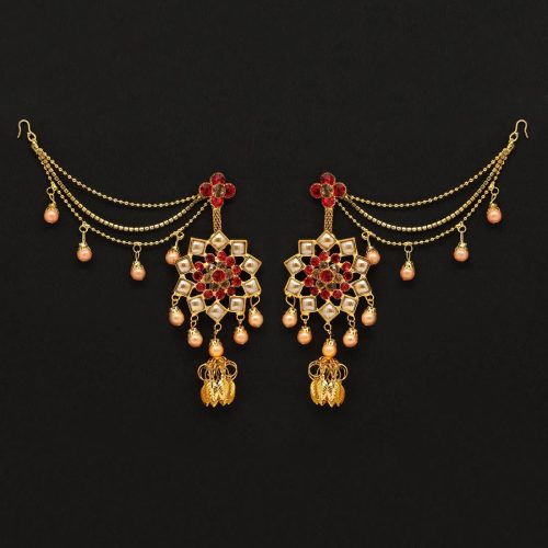 Red Color Rhinestone Bahubali Earrings