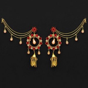Red Color Rhinestone Bahubali Earrings-0
