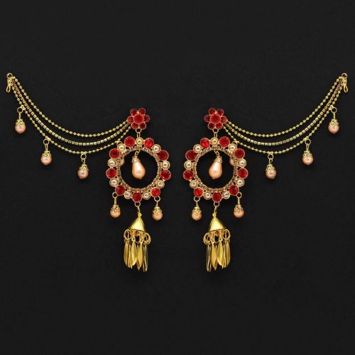 Red Color Rhinestone Bahubali Earrings