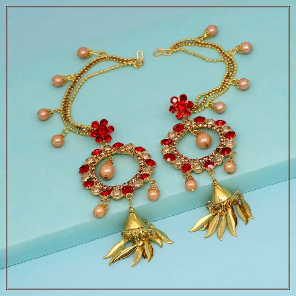 Red Color Rhinestone Bahubali Earrings-8004