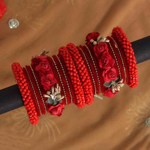 Red Color Rose Floral Bangles Set Size: 2.8