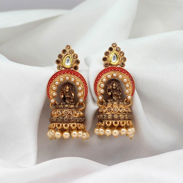 Red Color Tample Earrings-0