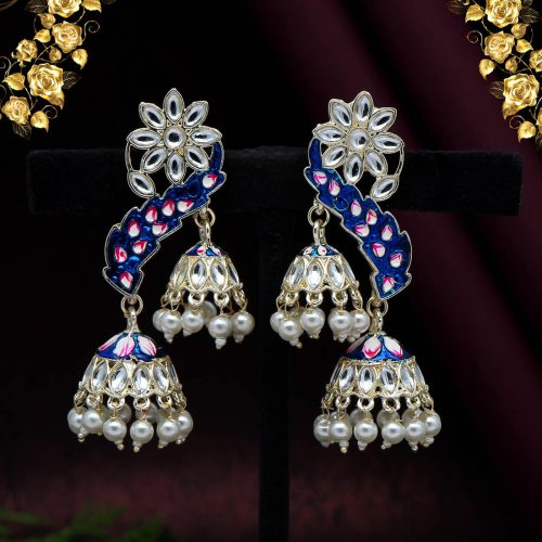 Royal Blue Color Kundan Meenakari Earrings