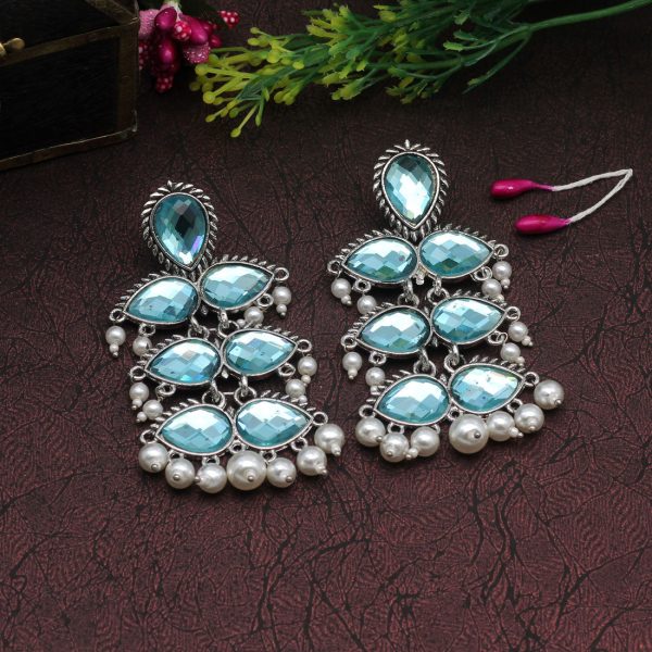 Sea Green Color Antique Earrings-3369