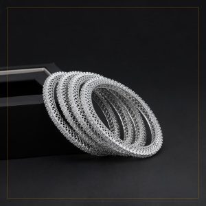 Silver Color American Diamond Bangle Set Size: 2.10-0