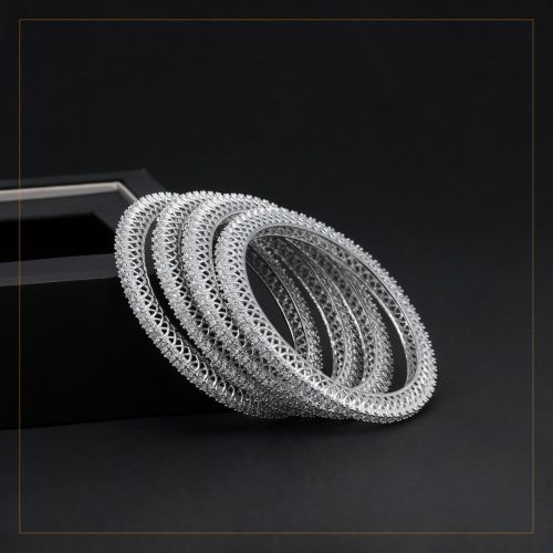 Silver Color American Diamond Bangle Set Size: 2.10