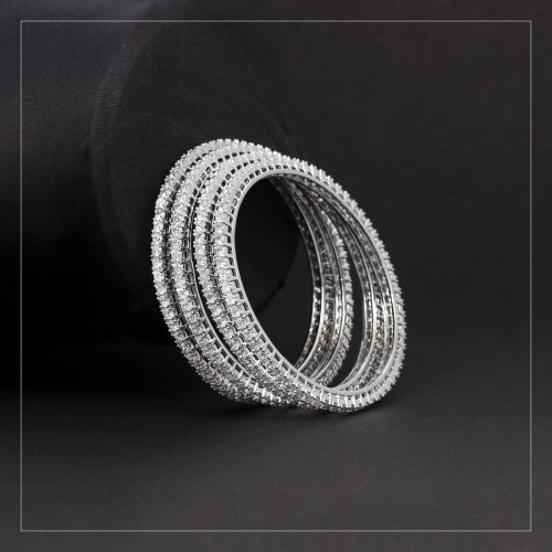 Silver Color American Diamond Bangle Set Size: 2.8