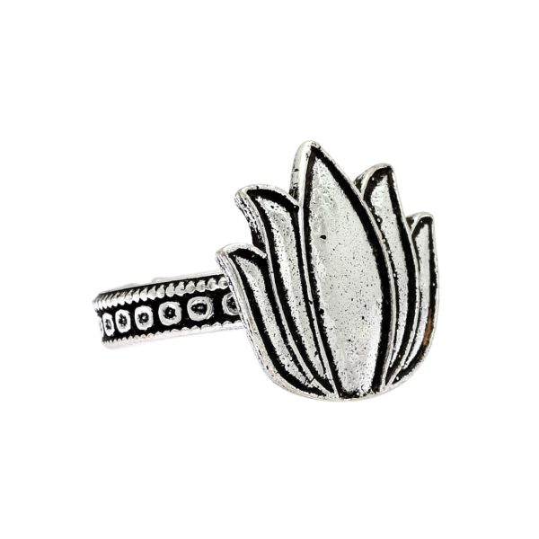Silver Color Lotus Design Oxidised Rings-10796