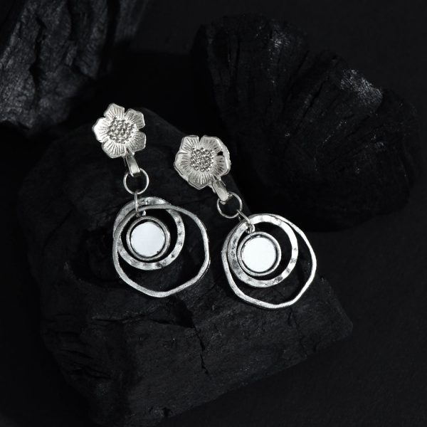 Silver Color Mirror Work Oxidised Earrings-0