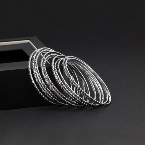 Silver Color Oxidised Bangle Set: 2.10