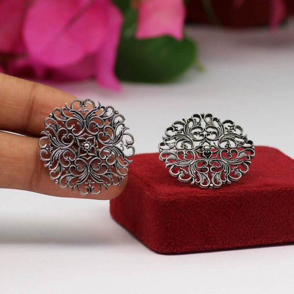 Silver Color Oxidised Earrings-12857