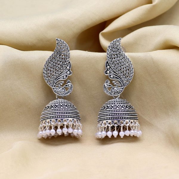 Silver Color Oxidised Earrings-0