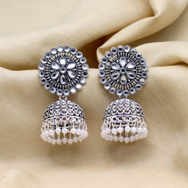 Silver Color Oxidised Earrings-12863
