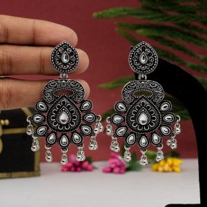 Silver Color Oxidised Earrings-0