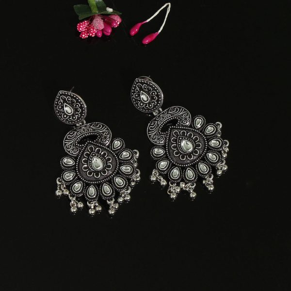 Silver Color Oxidised Earrings-3359