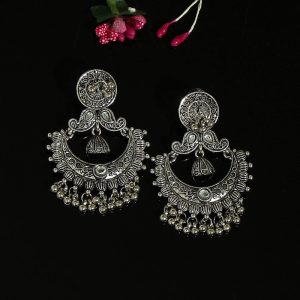 Silver Color Oxidised Earrings-0