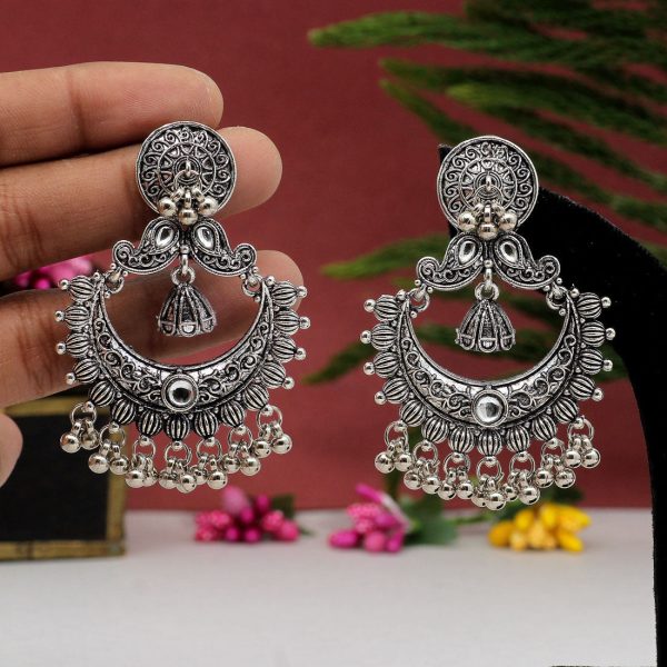 Silver Color Oxidised Earrings-3361