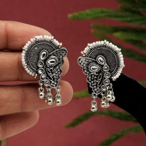 Silver Color Oxidised Earrings-0