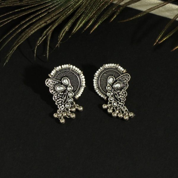 Silver Color Oxidised Earrings-3363