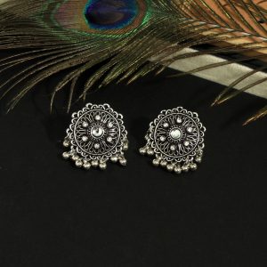 Silver Color Oxidised Earrings-0