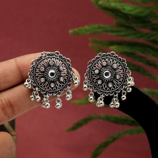 Silver Color Oxidised Earrings-3365