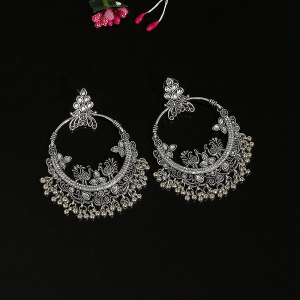 Silver Color Oxidised Earrings-3367