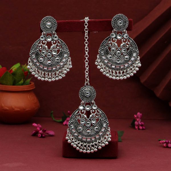 Silver Color Oxidised Earrings Tikka Set-4747