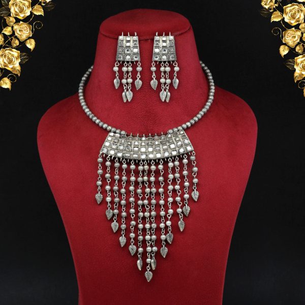 Silver Color Oxidised Necklace Set-0