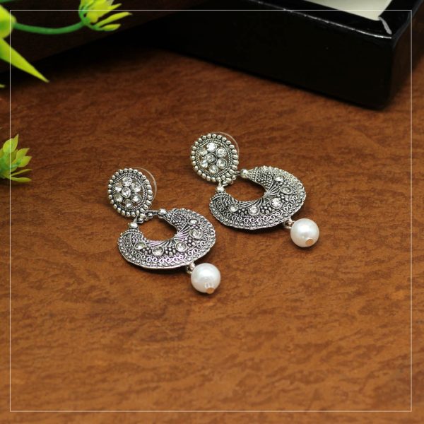 Silver Color Rhinestone Oxidised Earrings-15911