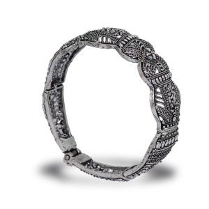 Silver Plated Oxidised Designer Kada Bracelet For Girls-0