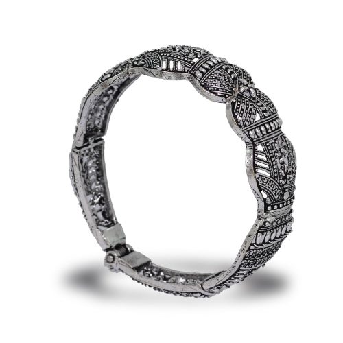 Silver Plated Oxidised Designer Kada Bracelet For Girls