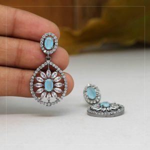 Sky Blue Color American Diamond Earrings-0