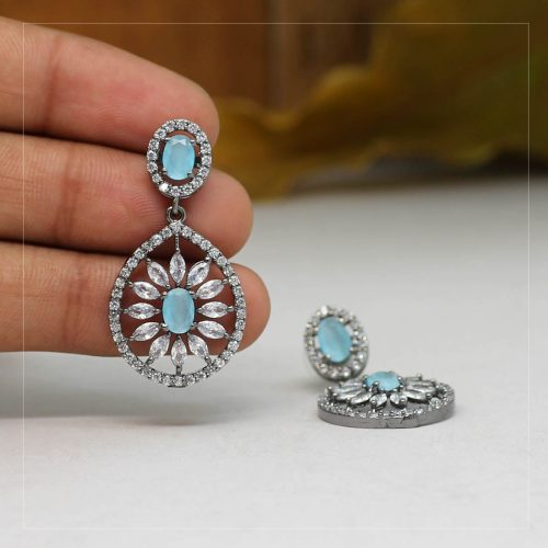 Sky Blue Color American Diamond Earrings