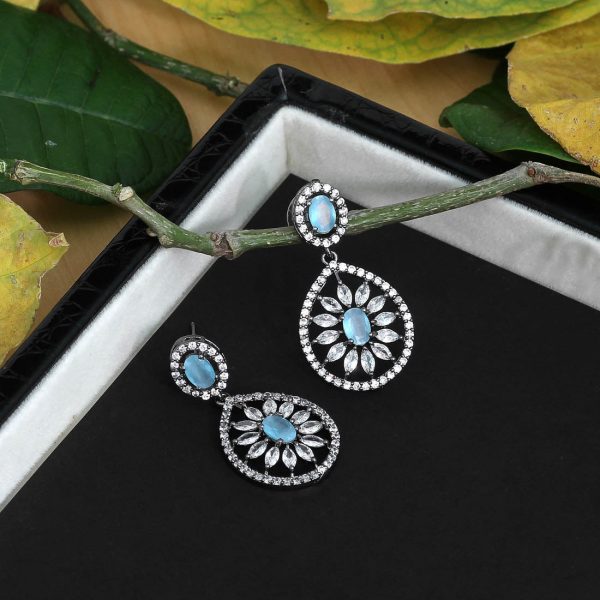 Sky Blue Color American Diamond Earrings-16128