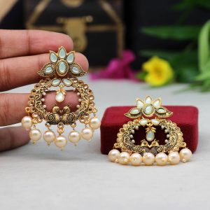 Sky Blue Color Colorful Kundan Antique Earrings-0