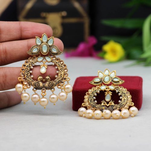 Sky Blue Color Colorful Kundan Antique Earrings