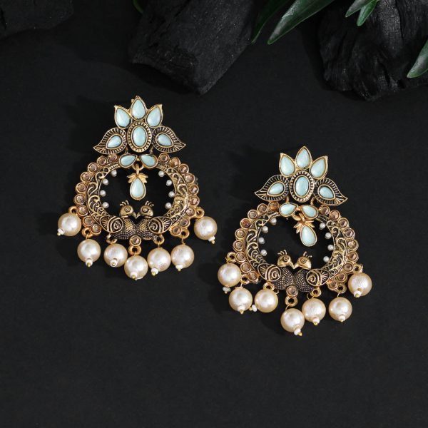 Sky Blue Color Colorful Kundan Antique Earrings-12278