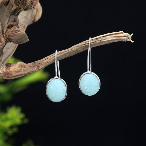 Sky Blue Color Glass Stone Oxidised Earrings-0