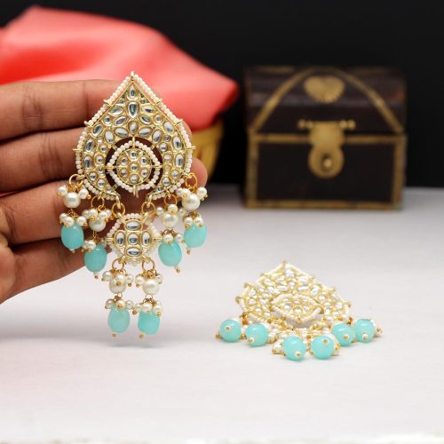 Sky Blue Color Kundan Earrings