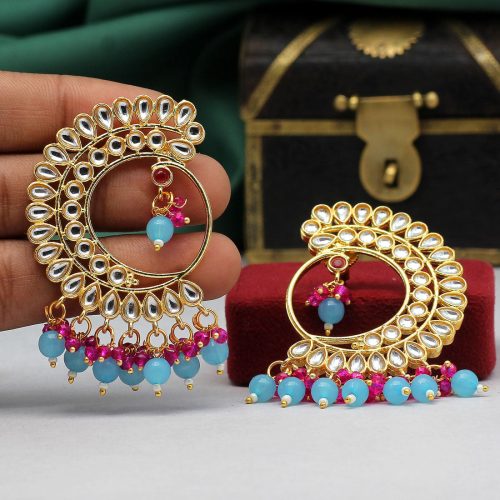 Sky Blue Color Kundan Earrings