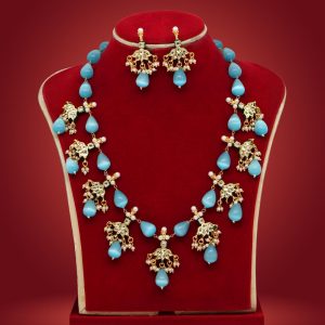 Sky Blue Color Kundan Meenakari Necklace Set-0