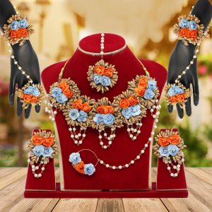 Sky Blue Color Synthetic Rose Floral Bridal Set-0