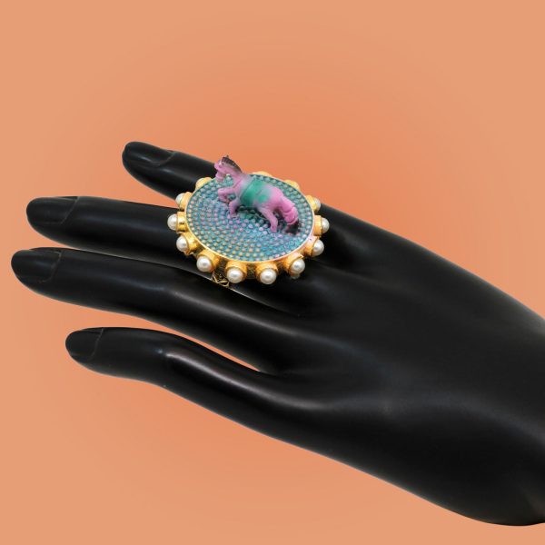 Teal Blue Color Mint Meena Finger Ring For Women-0