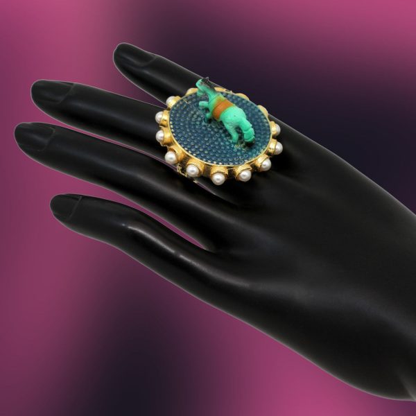 Teal Blue Color Mint Meena Finger Ring For Women-0