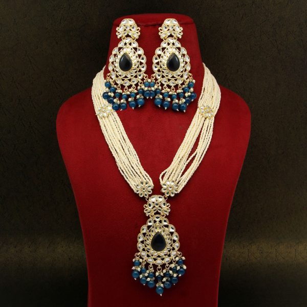Turquoise Blue Color Long Kundan Necklace Set-3719