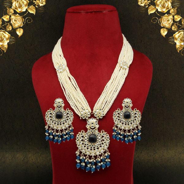Turquoise Blue Color Long Kundan Necklace Set-3739