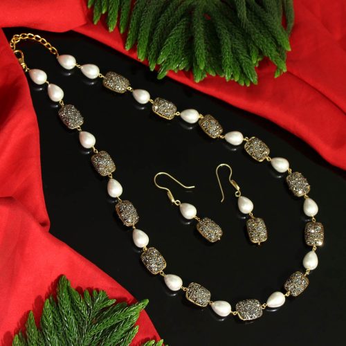 White & Black Color Oxidised Stone Necklace Set